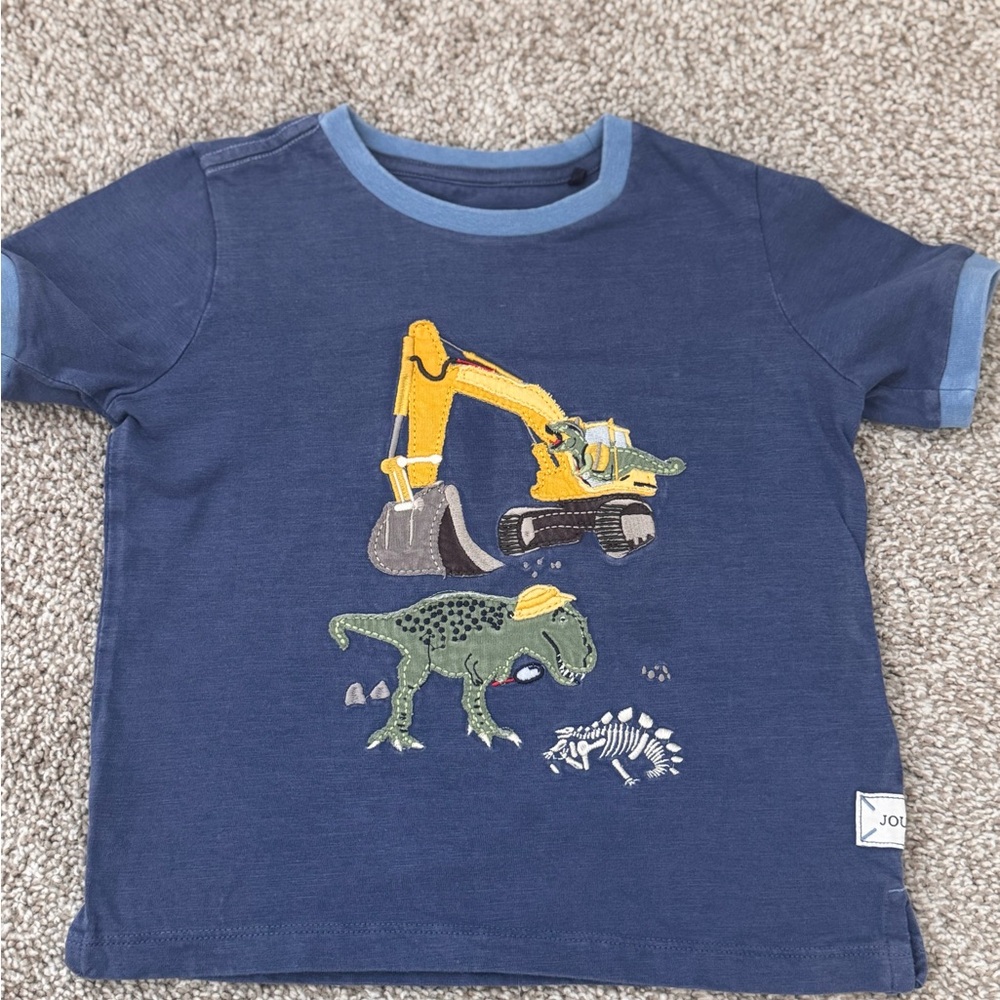 Navy Boys Dinosaur & Excavator Applique Tee